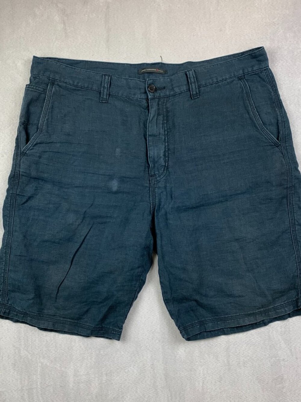 John Varvatos Mens Shorts 36 Blue 100% Linen Flap Pockets 10" Breathable Summer